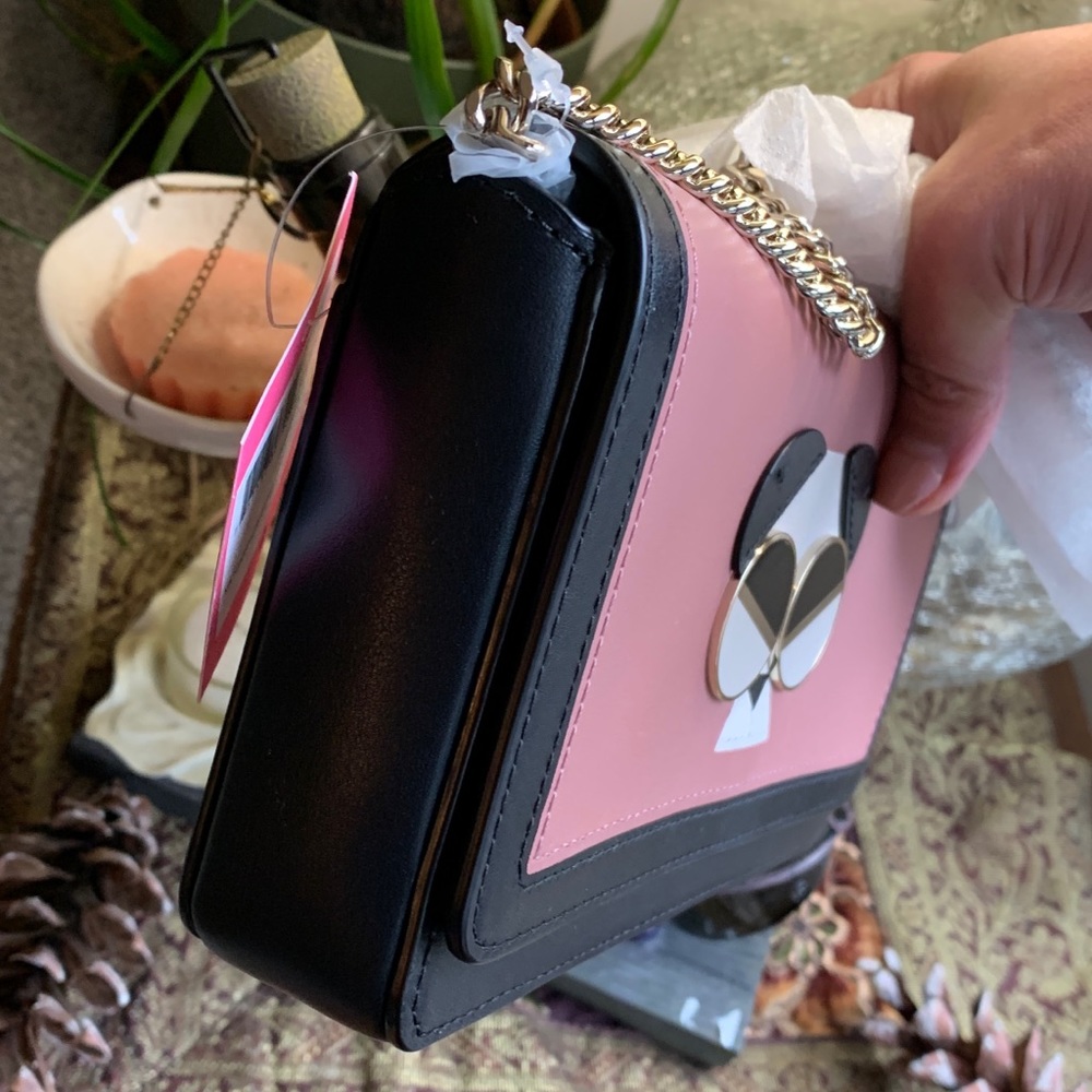 RARE🔥Authentic KATE SPADE Italian leather Panda Magnetic flap chain Crosby - Picture 3 of 12